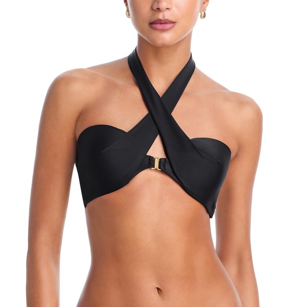 Kobi Halperin Sesil Bikini Top Black Crossover Halter BS6T14 Small NWT